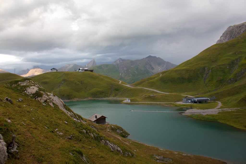 a view looking down from the trail over the Zürsersee